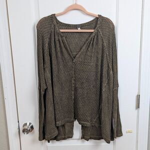 We the Free | Olive Green Open-Knit Relaxed Pullover Sweater Size Medium